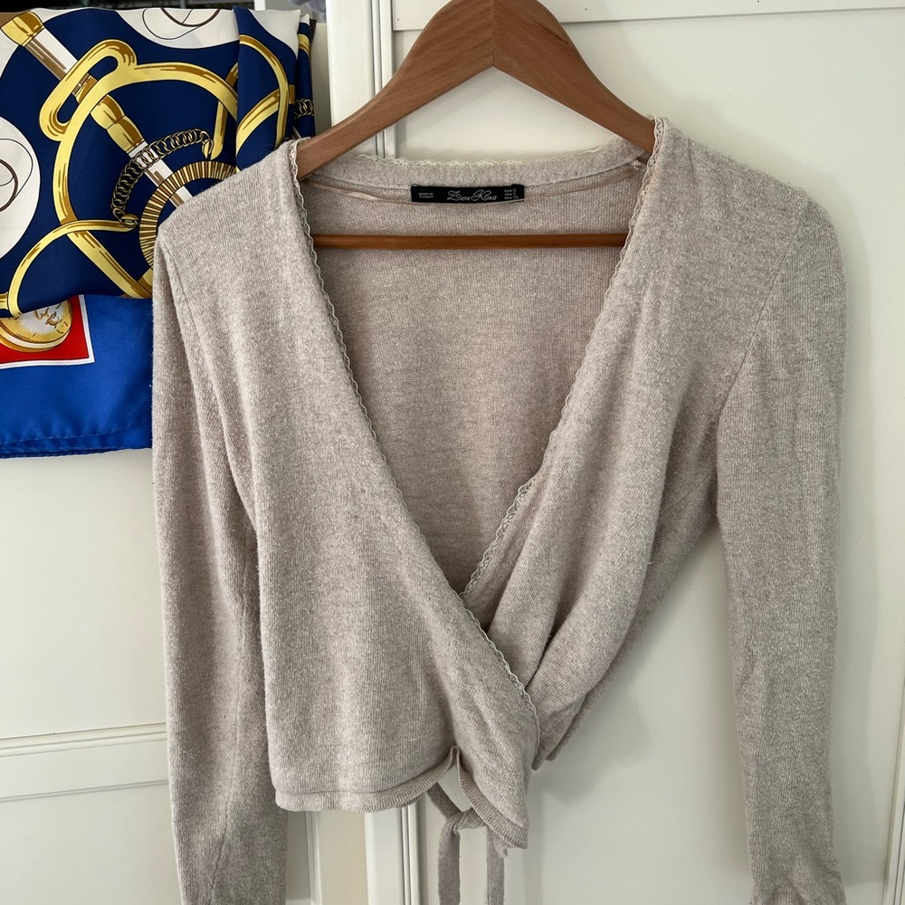 Zara Gray Knit Cardigan Blouse Top - Picture 4 of 7